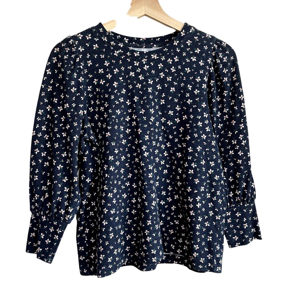 LOFT cotton vintage puffed sleeve black floral long sleeved shirt women's size S
